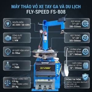 Infographic thông số kỹ thuật máy tháo vỏ lốp FLY SPEED FS-808